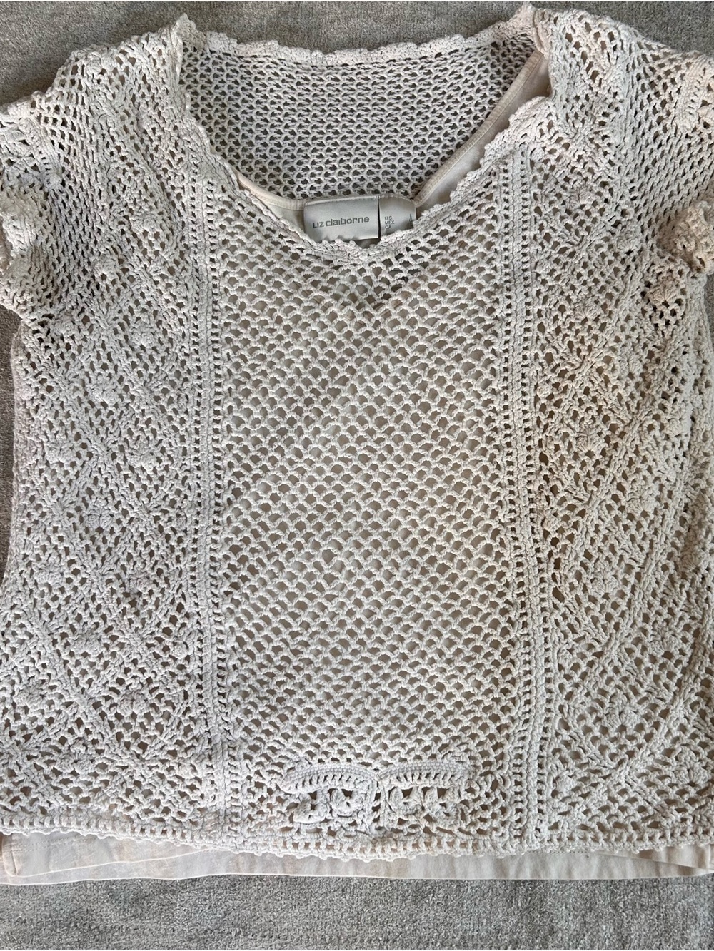 Vintage Liz Claiborne Cream Crochet Knit Coastal Grandma Boho Women's Top